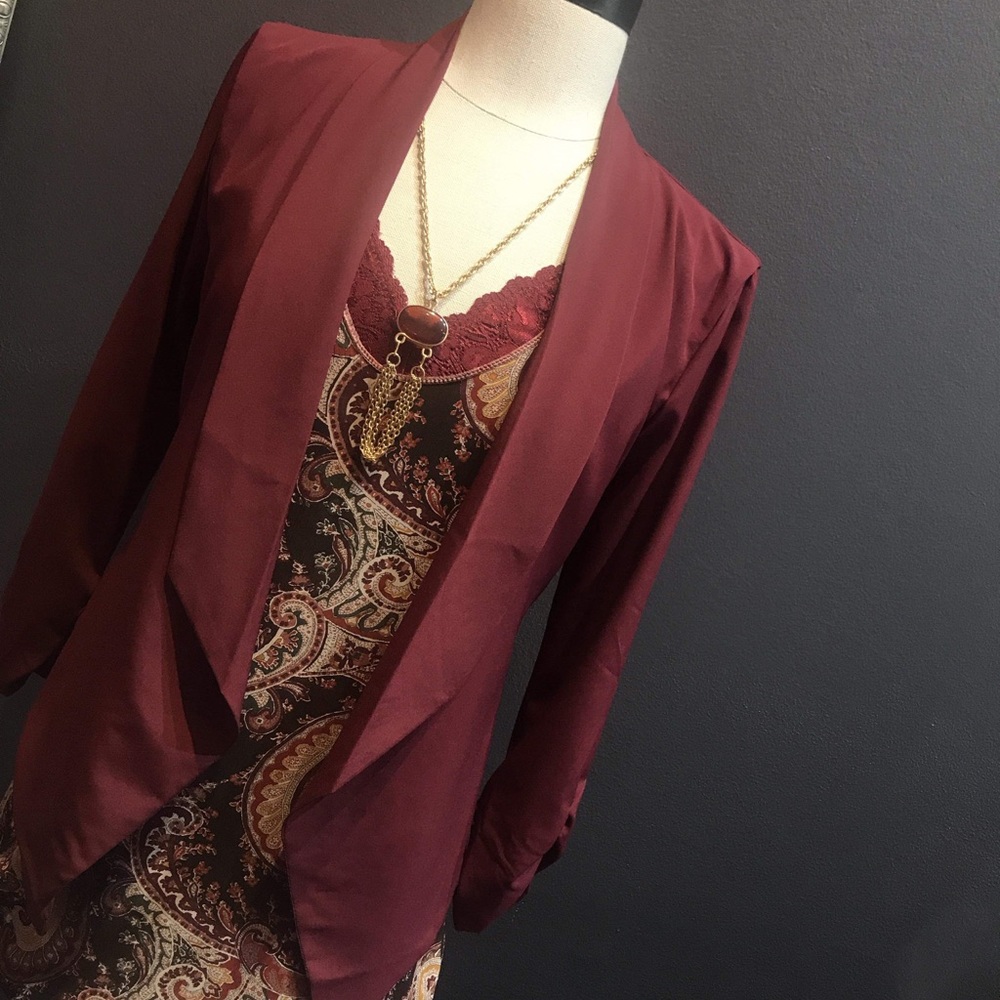 Burgundy Bracelet Sleeve Blazer